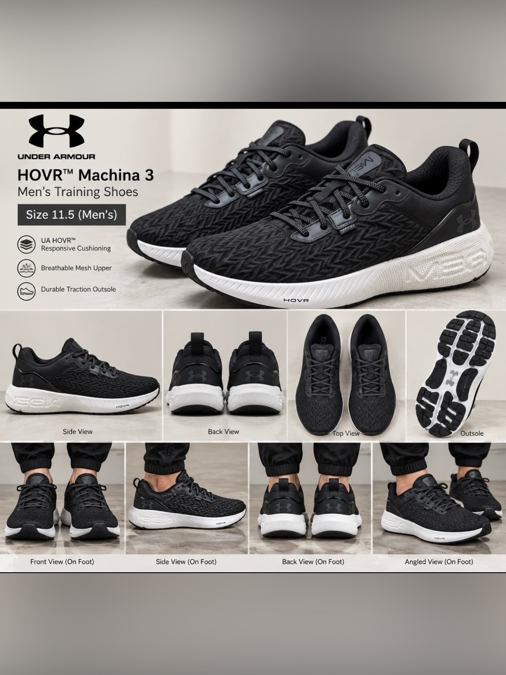 Under Armour Black and White Men's Training Sneakers